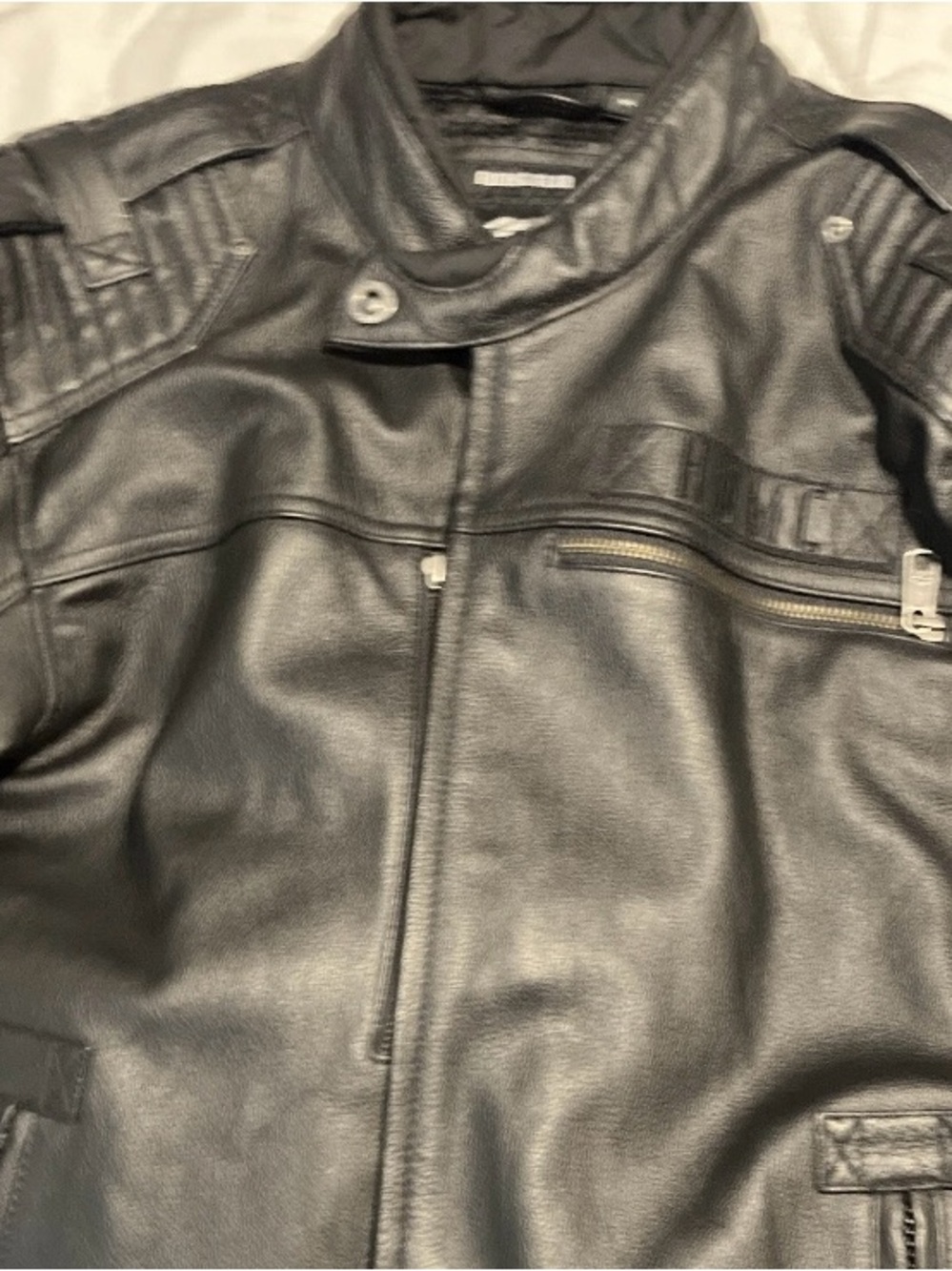 Harley-Davidson Black Leather Bomber Jacket with Zip Chest Pocket